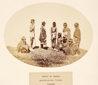 Group of Nagas, Marauding Tribe, Cachar, from The People of India, by J. Forbes Watson, published 1868 by English Photographer